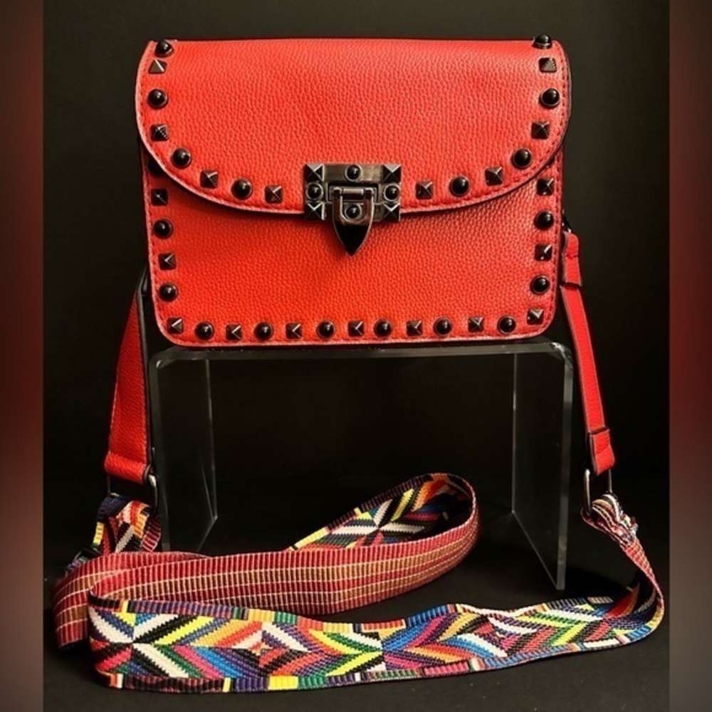 Mersi Minimalist Red Studded Crossbody Vegan Purse Bag